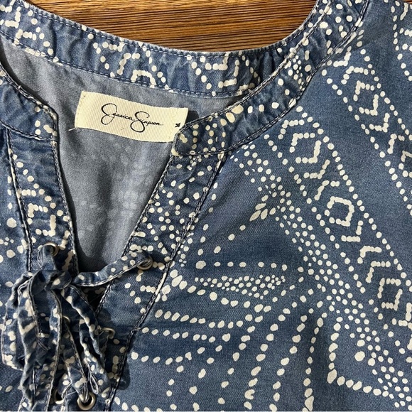 Jessica Simpson printed dress, soft denim feel, size M, pockets, 20” ptp,L 33” - Picture 3 of 12